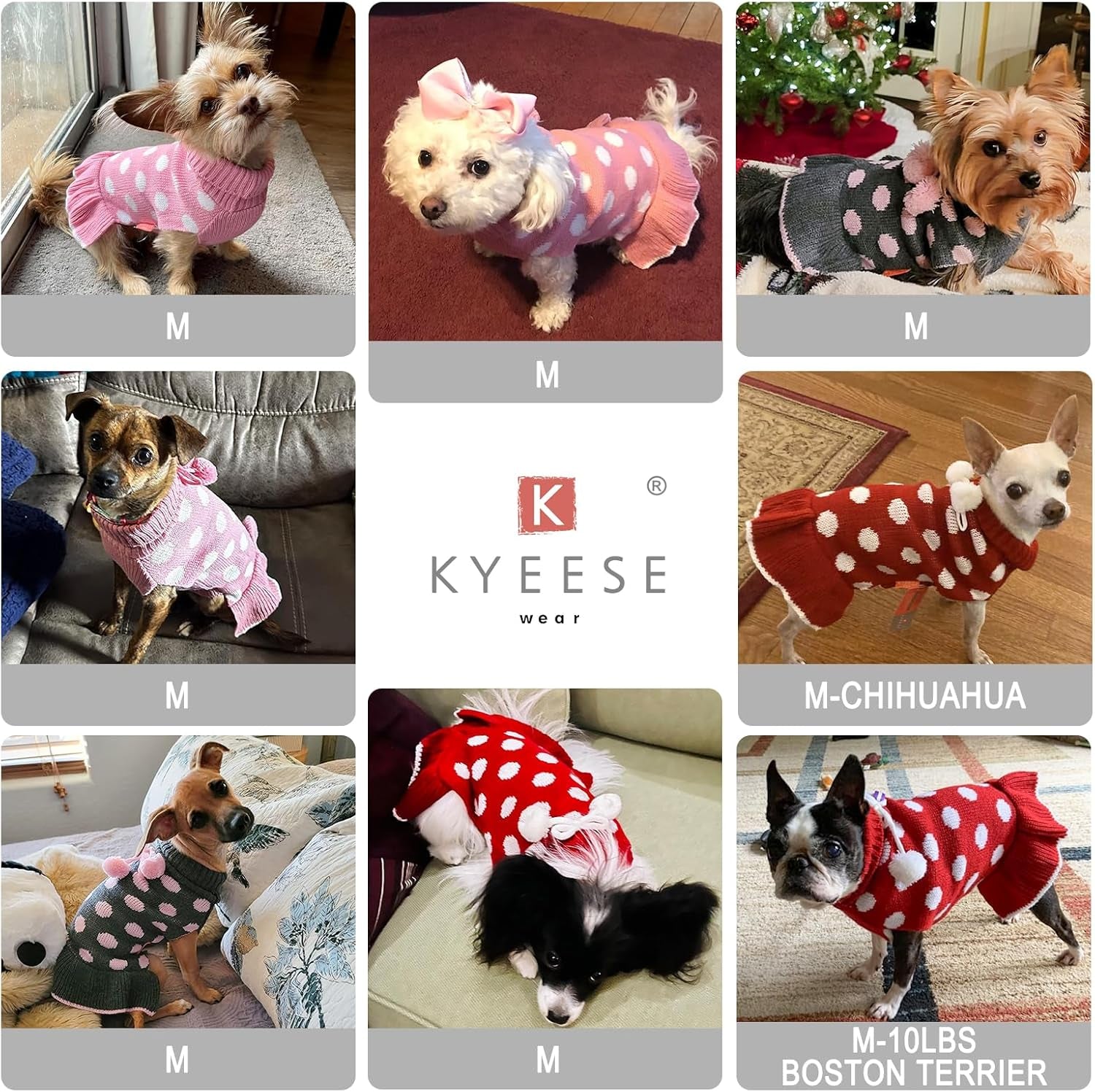 Dog Sweater Dress Turtleneck Polka Dot Dog Sweaters with Leash Hole Knitwear Warm Pet Sweater with Pom Pom Ball